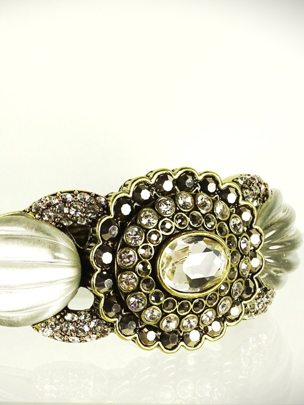 HEIDI DAUS Silver Color Lucite Hematite Color and Clear Crystal Hinged Bracelet